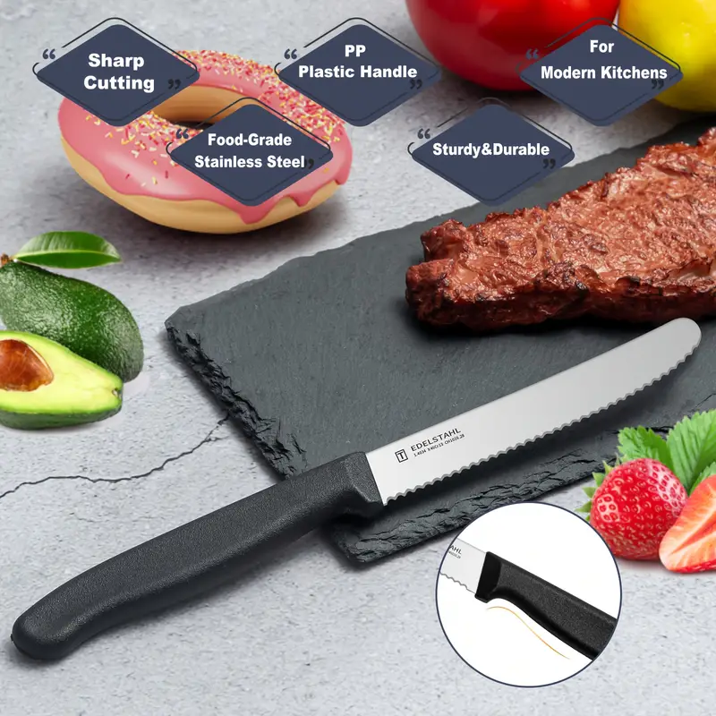 12-Piece Tomato Knife, Snack Knife, Sharp Blade, Corrugated Cut, Breakfast Knife, High Quality Stainless Steel Table Knife, Durable Bread Knife, Sharp Knife, Dishwasher Safe(Black handle)